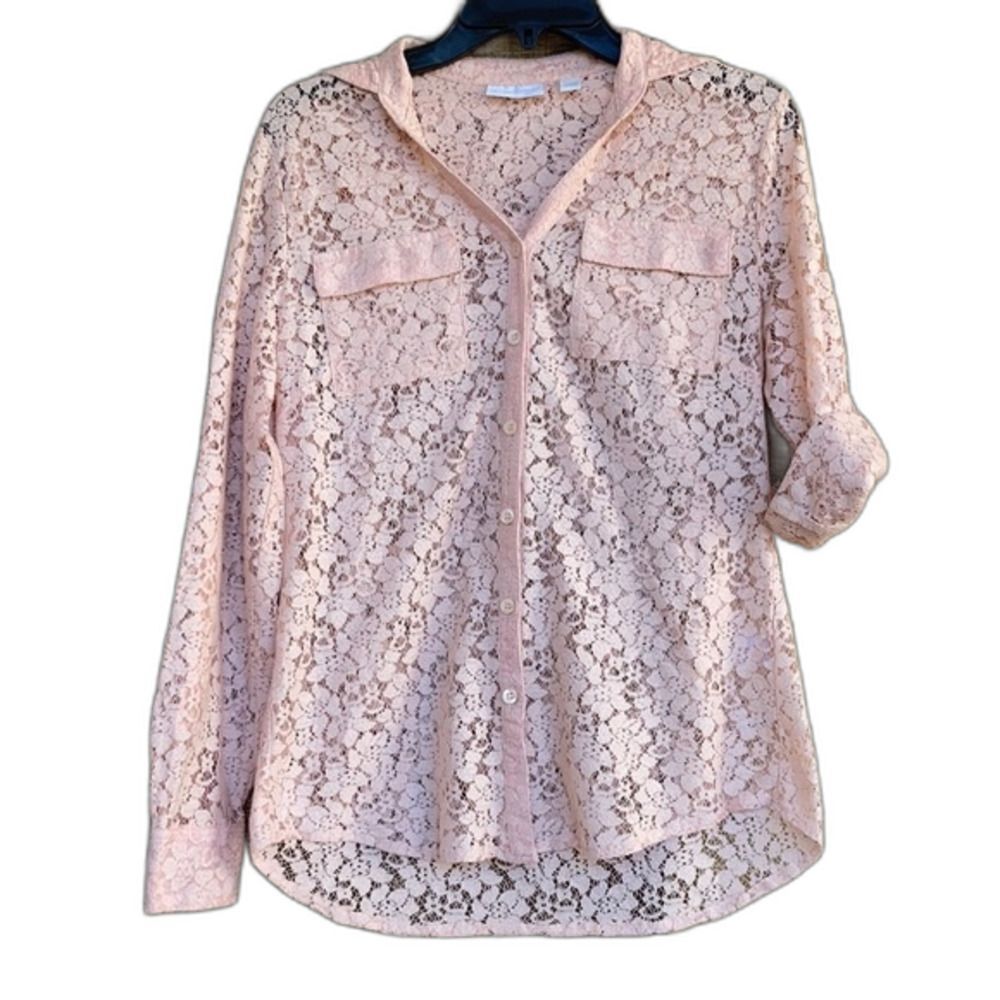 New York and company lace cotton blend shirt